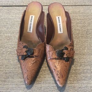 Manolo Blahnik leather slides with buckle